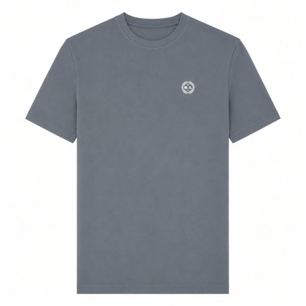 Storm grey Marshall Artist Delta crew neck t-shirt with a small circular embroidered logo badge on the chest.