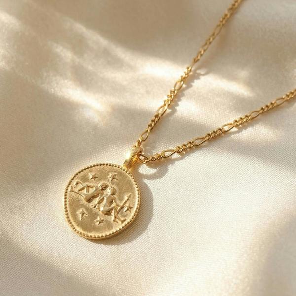 Harfi 18ct Gold Plated Zodiac Sign Coin Necklace