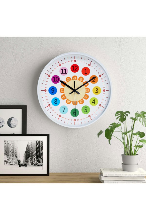 Living and Home 12-inch Brightly Coloured Dual-Scale Battery Operated Wall Clock