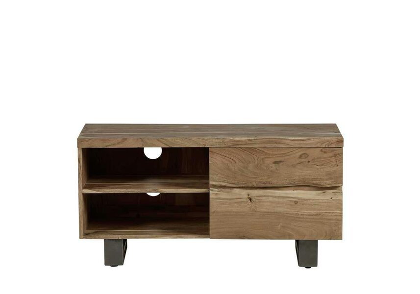 Wyld Haus Wellington Acacia Wood Modern Small TV Unit 2 Shelves 2 Drawers