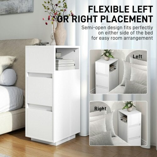 Wyld Haus Nineso Valu White Slim Bedside Table With 2 Drawers And Open Shelf