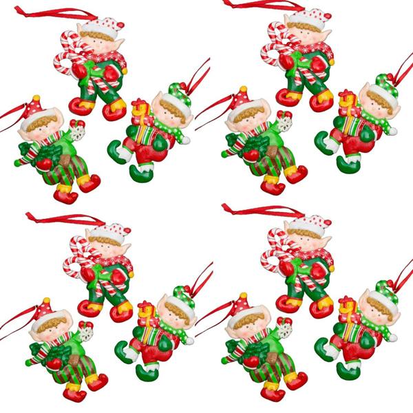 12 Pack Multicolour Hand Painted Ceramic Elf Hanging Christmas Tree Decorations image 1