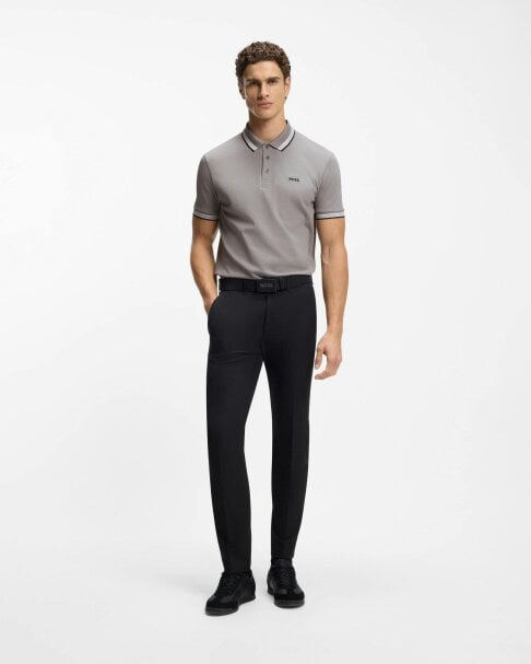 BOSS Green Paddy Mens Cotton-Piqué Polo Shirt with Contrast Logo - Open Grey 068