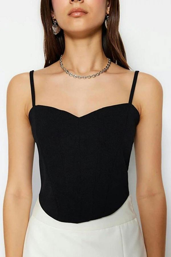 Fitted Crop Adjustable Strap Sweetheart Neck Bustier