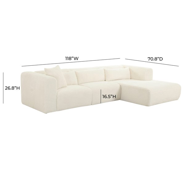 Furniture Edit Tarra Fluffy Oversized Cream Corduroy Modular RHF Sectional