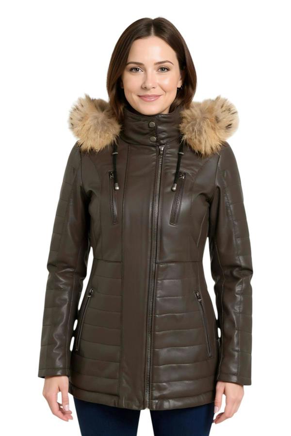 Infinity Leather Womens Quilted Leather Parka Jacket-Curitiba
