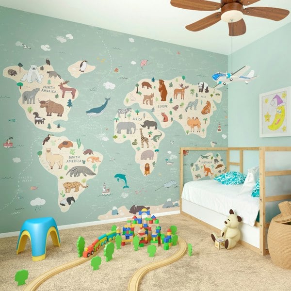 Origin Murals Children's World Map Wall Mural