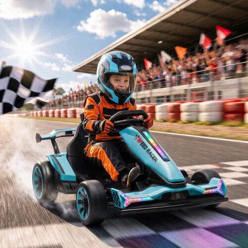 AIYAPLAY 24V Electric Go Kart for Kids, Racing Kart Drift Mode Light Blue