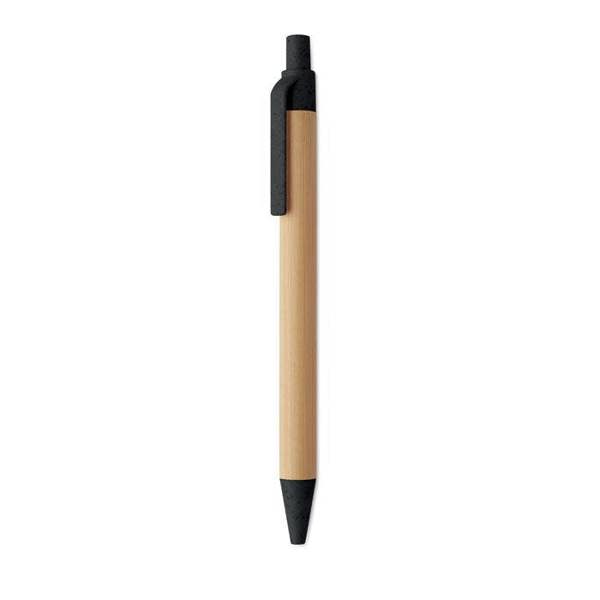MidOcean Itea Colour Push Button Bamboo & Wheat Straw Ballpoint Pen - Black - 