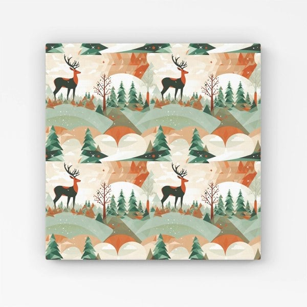 Warren Reed Reindeer On A Snowy Landscape Pattern Canvas