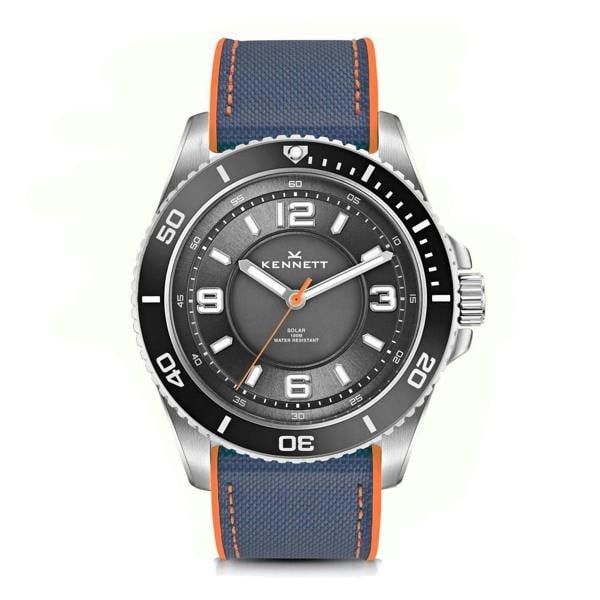 Blue orange Rubber Hybrid Sailcloth Strap on the Kennett Solaxplorer Watch