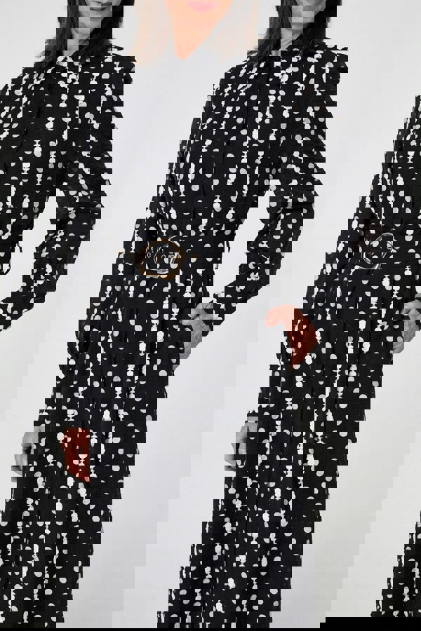 Black | Polka Dot Belted Maxi Shirt Dress
