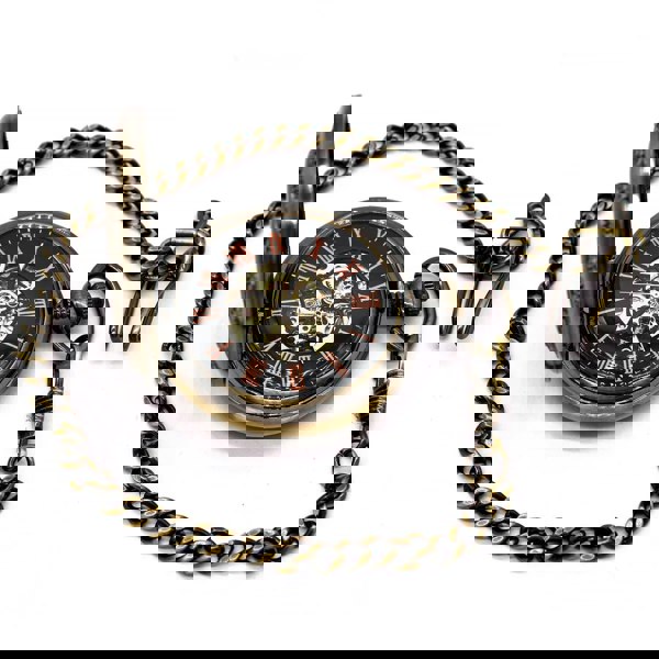 TruClothing Mechanical Skeleton Half Hunter Vintage Wooden Pocket Watch