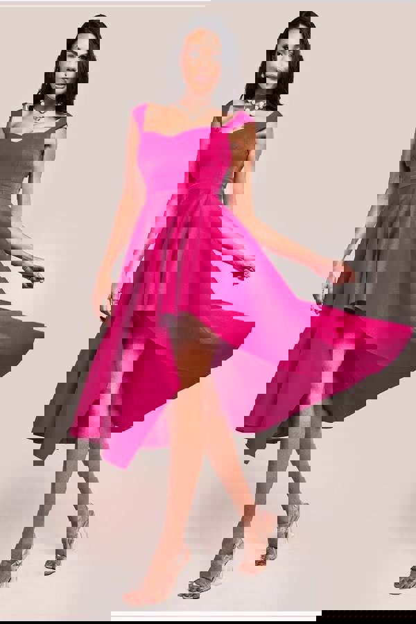 Asymmetric Flared Hem Midi Dress - Magenta DR4295