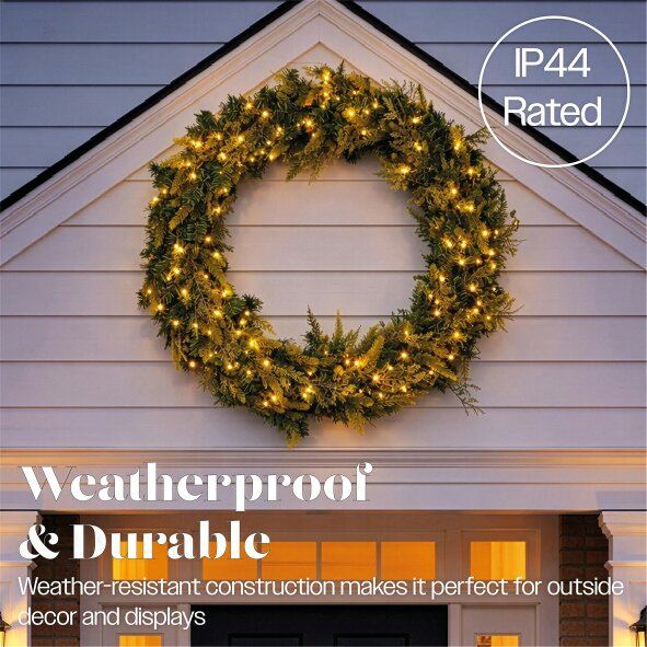 Scotts of Stow Xmas Haus 200 LEDs Warm White  Wreath Outdoor Decoration with Timer 94CM