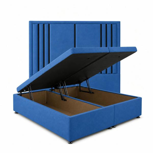 Great British Beds Valentina Headboard with Contrast Border Divan Ottoman Bed - Blue Plush