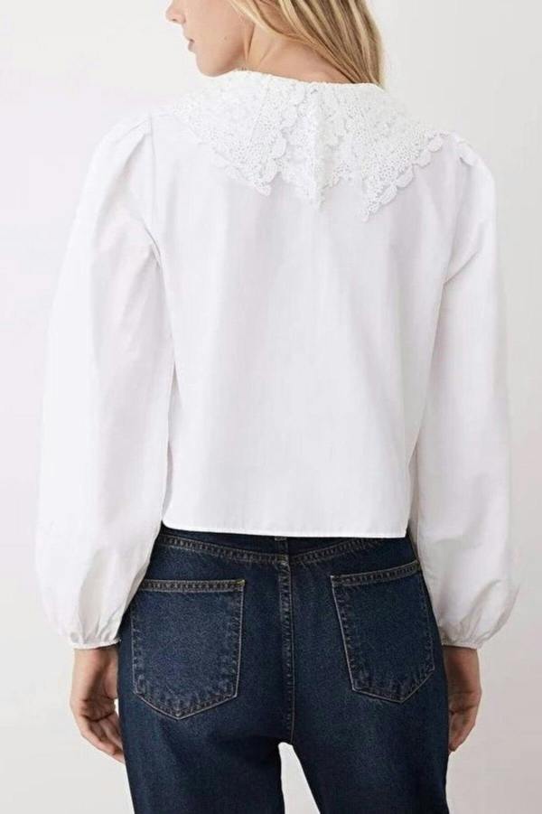 WOVCOR Crop Shirt with Guipure Collar Detail