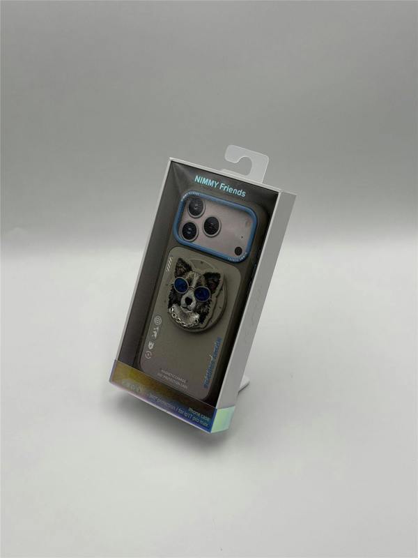 Nimmy Friends Nimmy Glasses Cool Dog Face Case with MagSafe Detachable Grip Stand for iPhone 17 Pro Max 6.9" Grey Blue - N-YJKM-CXZJ-IP17-PRO-MAX-028