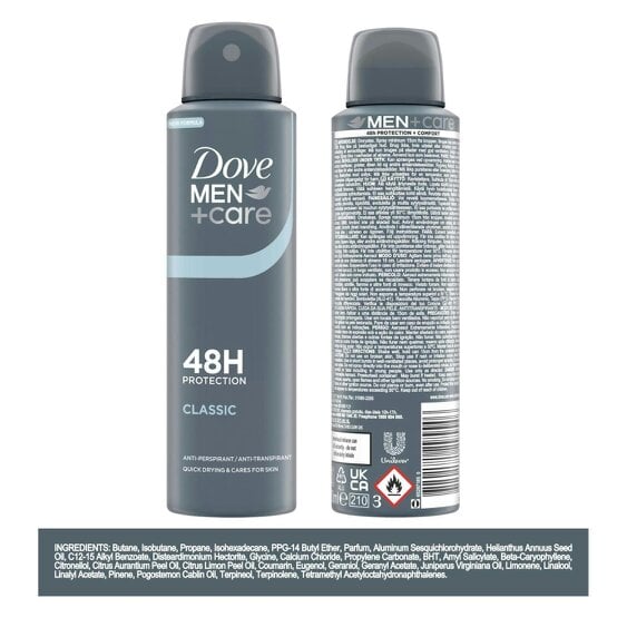 Dove Men+Care Classic Anti-Perspirant Deodorant 12x150ml, 48-hour protection