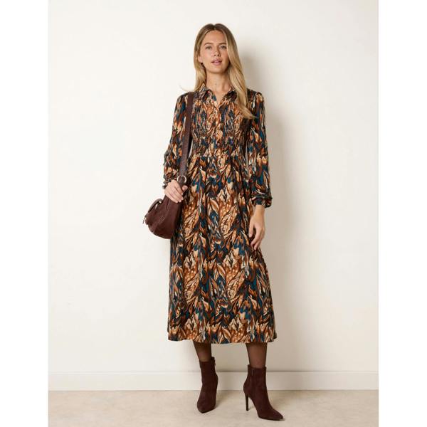 Blue Vanilla Abstract Soft Touch Button Front Collared Midi Dress