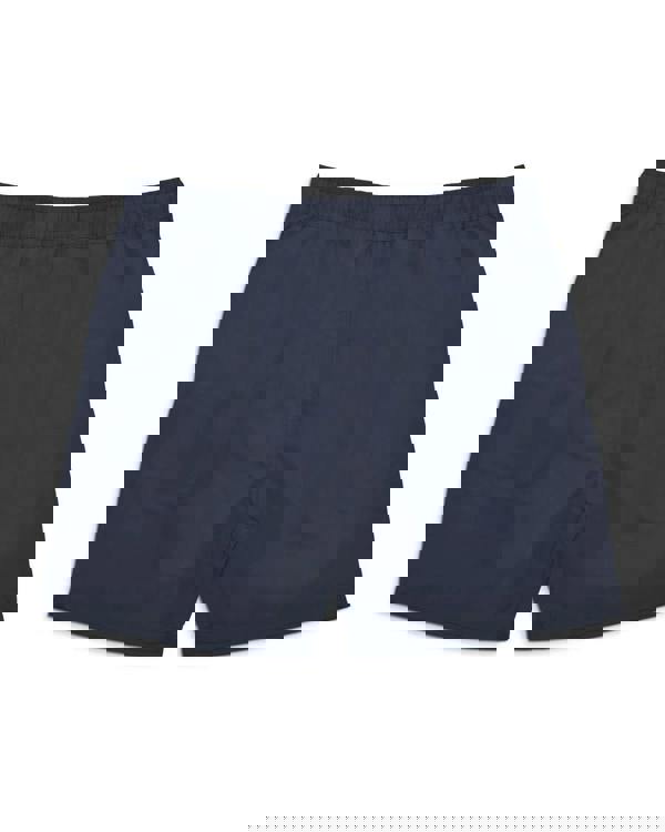 Lambretta Mens Swimming Casual Summer Shorts, navy blue lightweight swim shorts for men with an elastic waistband.