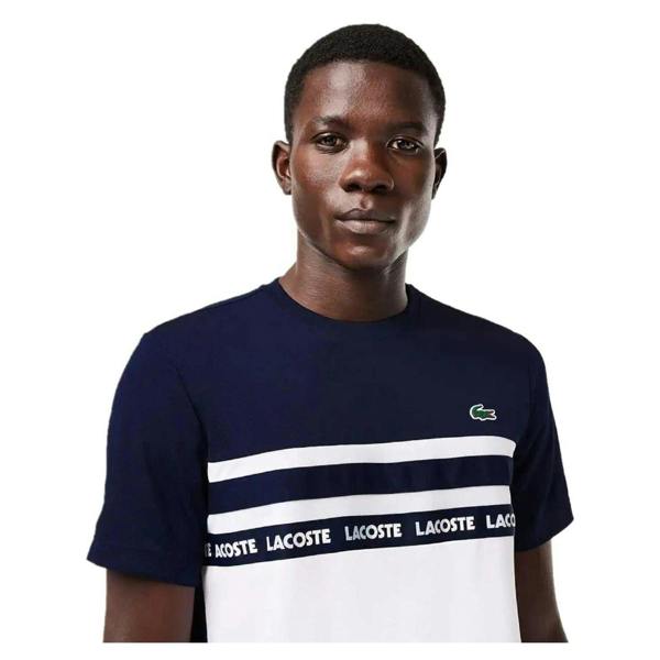 Lacoste Mens Colour Block Pique T-Shirt - White/Navy Blue - 