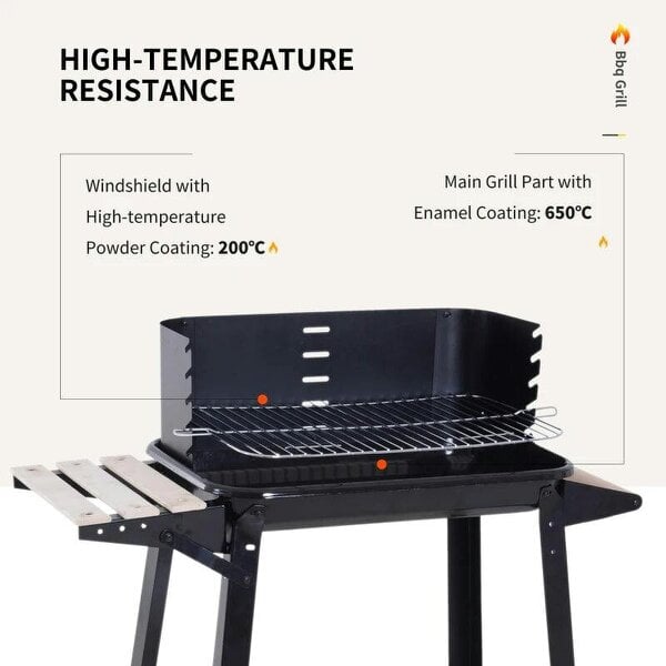 Bobobiy Trolley Charcoal BBQ Barbecue Grill Outdoor Patio Garden Heating Smoker with Side Trays Storage Shelf and Wheels