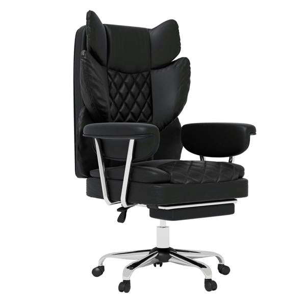 Levede Office Desk Chair Big and Tall for Heavy People with Footrest PU Black