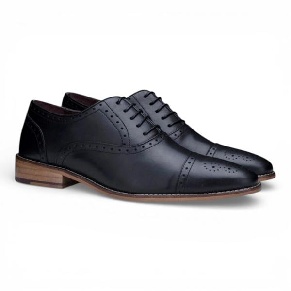 London Brogues Men's Classic Oxford Black Leather Gatsby Brogue Shoes