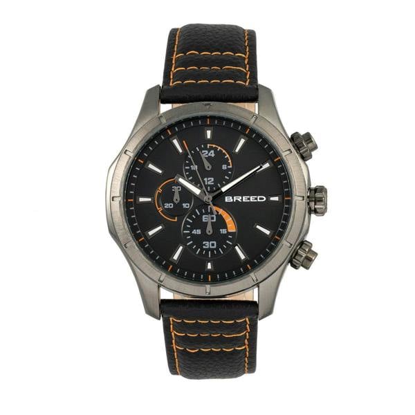 Breed Lacroix Chronograph Leather-Band Watch - Gunmetal/Orange - BRD6805