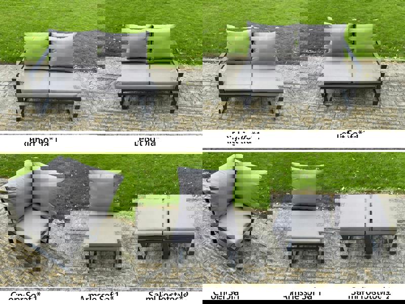 Fimous 8 Seater Aluminium Garden Furniture Set with Rising Table & 2 Footstools - Dark Grey