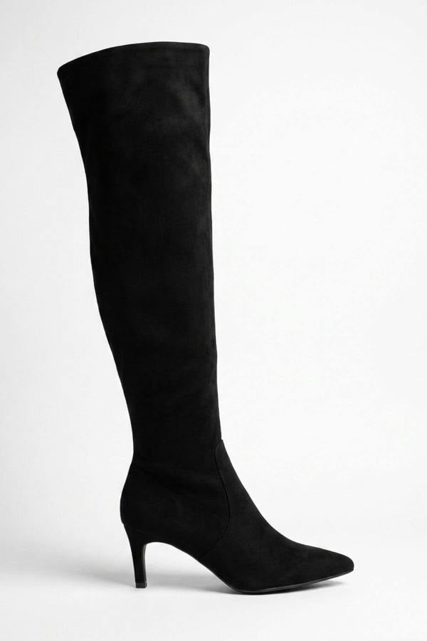 Ines Faux Suede Over The Knee Boots - Black