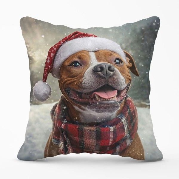 Warren Reed Snowy Christmas Staffordshire Bull Terrier Cushion