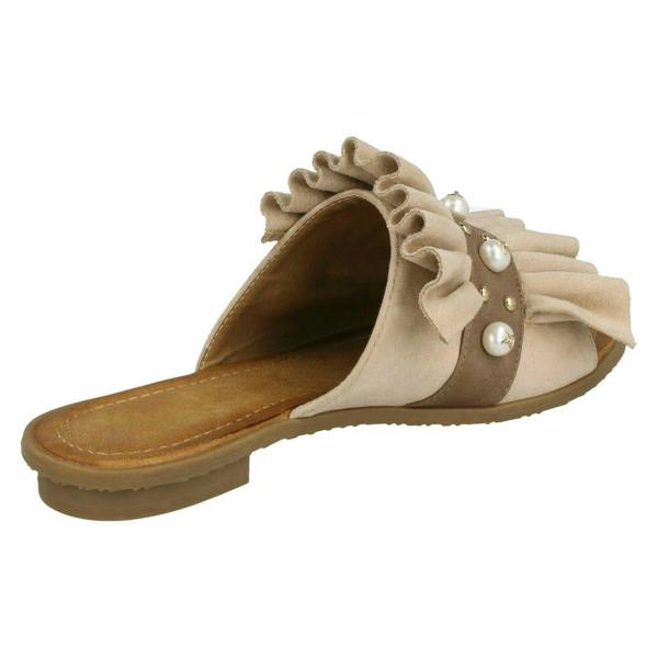 Spot On Ladies Spot On Pearl Trim Mules