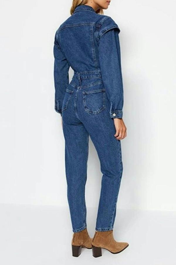 WOVCOR Denim Jumpsuit with Stitching Detail