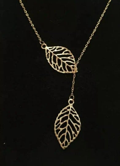 The Colourful Aura Gold Silver Twin Filigree Leaf Y shape Lariat Adjustable Necklace