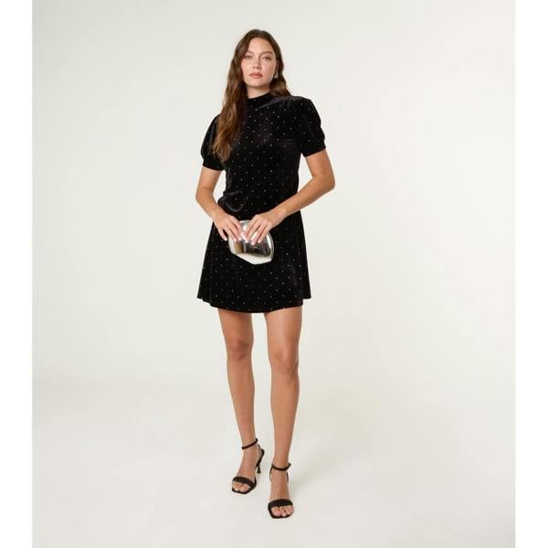 Blue Vanilla Polka Dot Puff Sleeve Dress