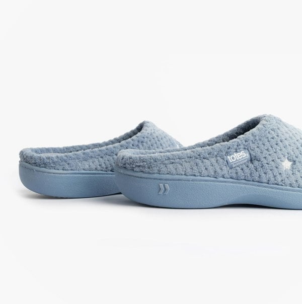 Totes Isotoner POPCORN TERRY Womens Mule Slippers Iris Blue Star