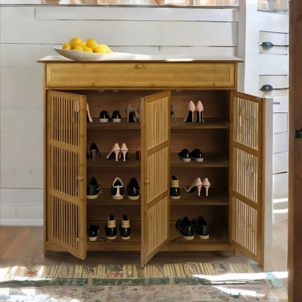 Rafaelo Mobilia Large 4 Tier Wooden Shoe Storage Cabinet Organiser Brown