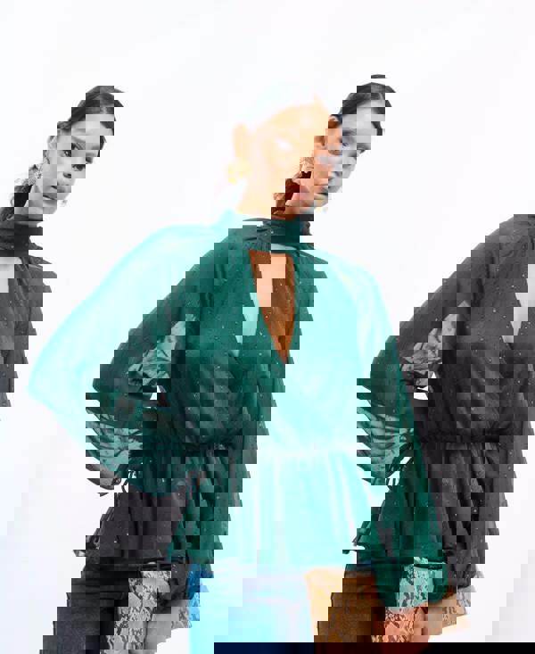 Needs No Label Sparkly Green Wrap Top