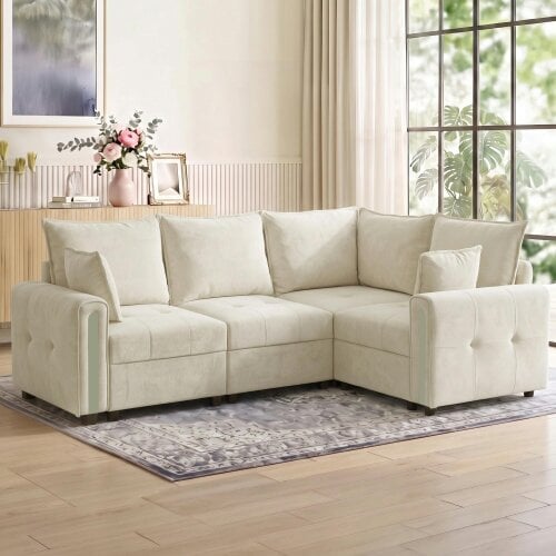 HOMCOM 228cm L Shaped Sofa 3-Seater Sectional Sofa with Storage