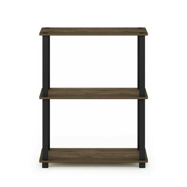 WALPLUS Space-Saving Turn-S-Tube 3-Tier Compact Multipurpose Shelf Display Rack with Square Tube, Columbia Walnut/Black for Home Office