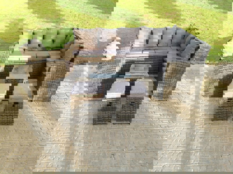 Fimous 9 Seater High Back Rattan Garden Furniture Set Corner Sofa With Square Coffee Table Stools With Chair