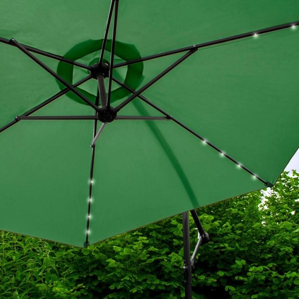 Monstershop Green 3m LED Cantilever Parasol & Plain Base