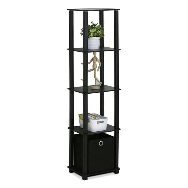 WALPLUS Minimalist TNT No Tools 5-Tier Display Decorative Shelf with One Bin, Black for Home Office - SKU 15120BKBK