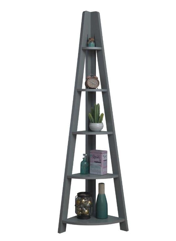 Timber Art Design Riva Scandinavian Retro 5 Tier Corner Ladder Bookcase Shelf Unit