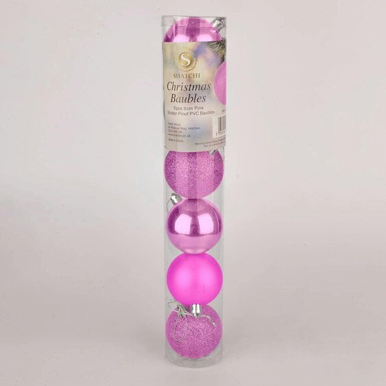 Shatchi Pink Shatterproof Christmas Baubles in 6cm and Pack Sizes of 6 or 18 for Seasonal Decorating