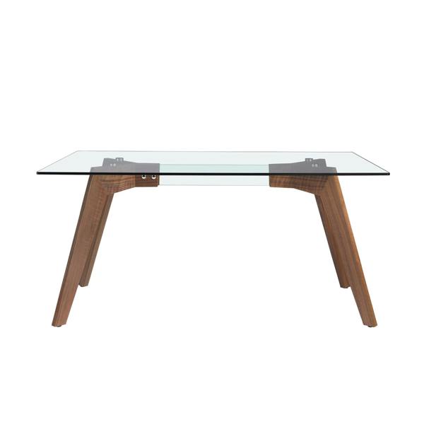 Angel Cerdá Rectangular tempered glass and walnut dining table 1031