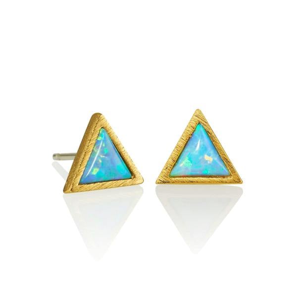 Gold Triangle Opal Stud Earrings - namana.london