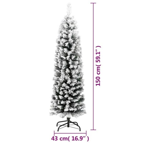 Berkfield Slim Artificial Christmas Tree with Flocked Snow Green 150 cm PVC